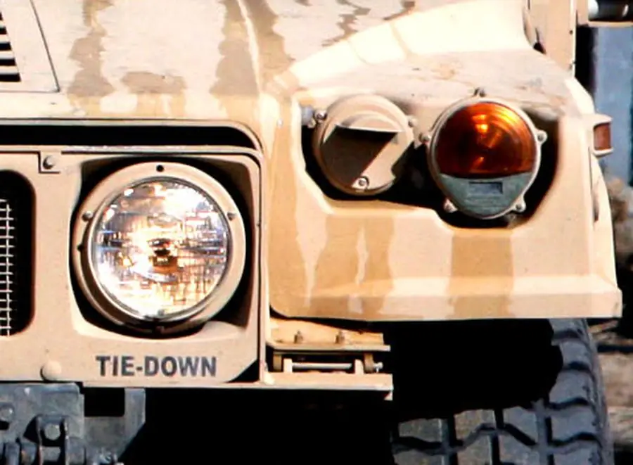 Close-up of a HMMWV headlamp and marker light